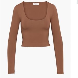 Aritzia Babaton Contour Scoopneck Longsleeve Epicurean Brown